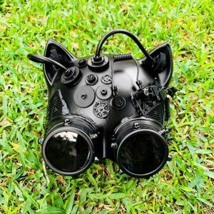 Black Steampunk Goggles Gatto CAT Halloween Party Masquerade Costume Mask